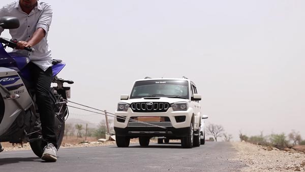 మహీంద్రా స్కార్పియోని లాగేసిన యమహా....మీరు ఈ వీడియోని చూస్తే నమ్మరు!!