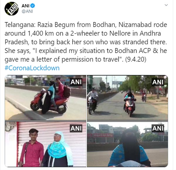 లాక్డౌన్ లో కొడుకుని తీసుకురావడానికి 1400 కిలోమీటర్లు ప్రయాణించిన తల్లి