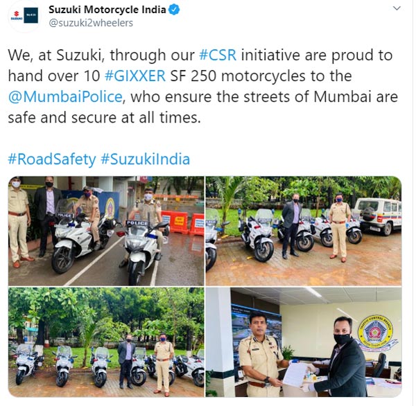 పోలీసుల పెట్రోలింగ్ వాహనాలుగా మారిన సుజుకి జిక్సర్ ఎస్ఎఫ్250 బైక్స్
