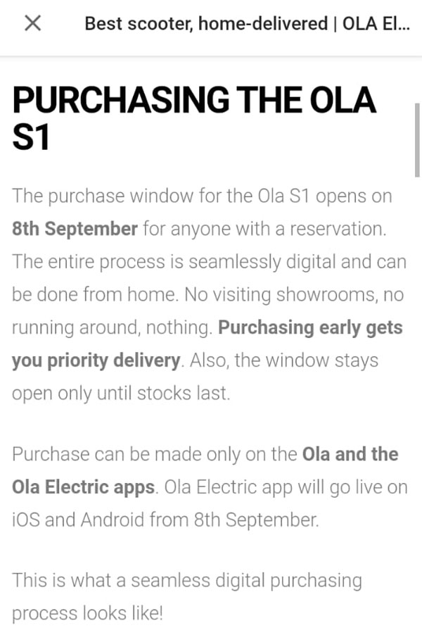 Ola Electric Scooter టెస్ట్ రైడ్ మరియు డెలివరీ ఎప్పుడంటే?