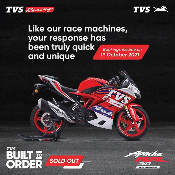 కొత్త Apache RR310 కి డిమాండ్ మామూలుగా లేదుగా.. అప్పుడే ఫస్ట్ బ్యాచ్ బుకింగ్ ఫినిష్
