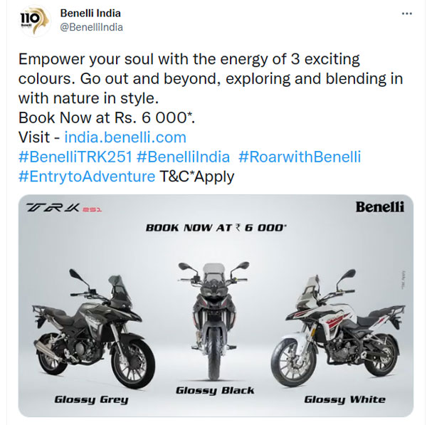 భారత్లో Benelli TRK 251 బైక్ కోసం బుకింగ్స్ ప్రారంభం; కేవలం రూ. 6,000 లకే..